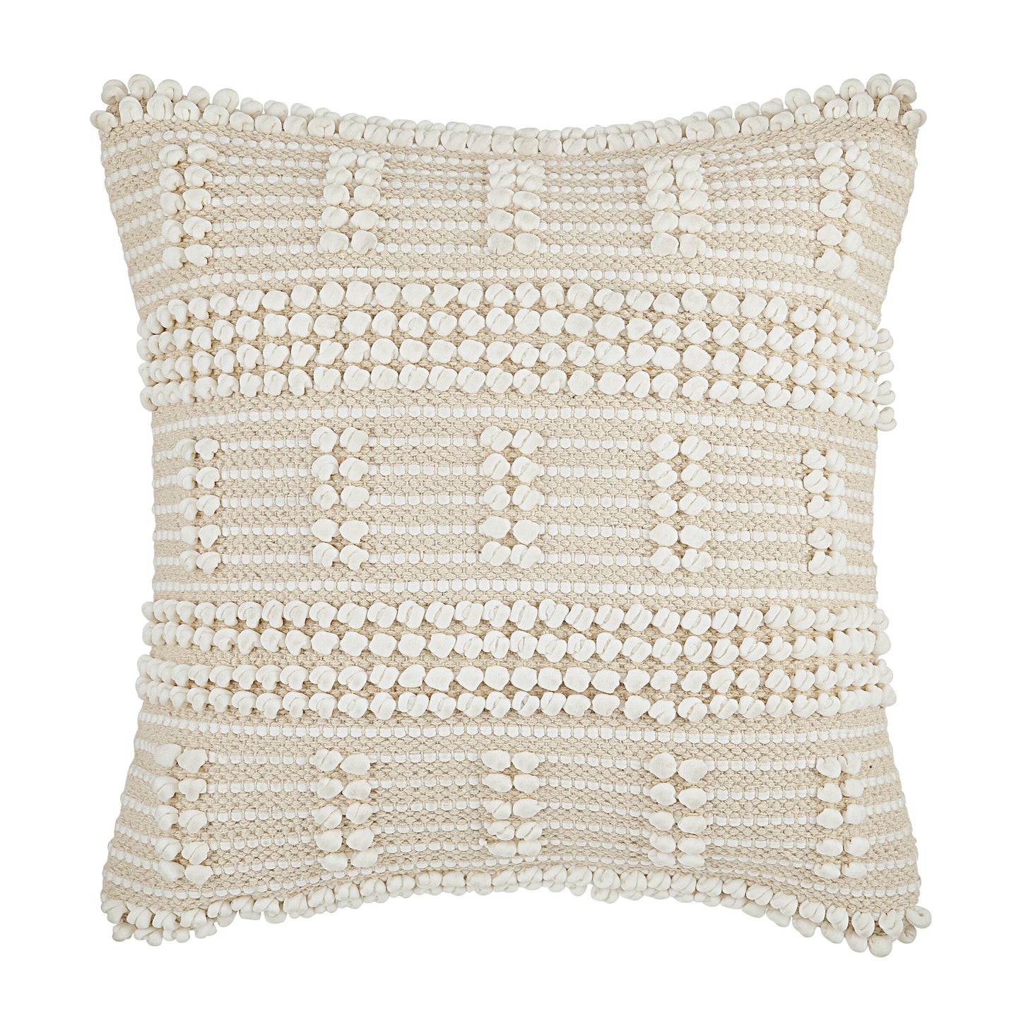 Vorderansicht der strukturierten Kissenhülle Ivory Grid in Creme und Naturweiß