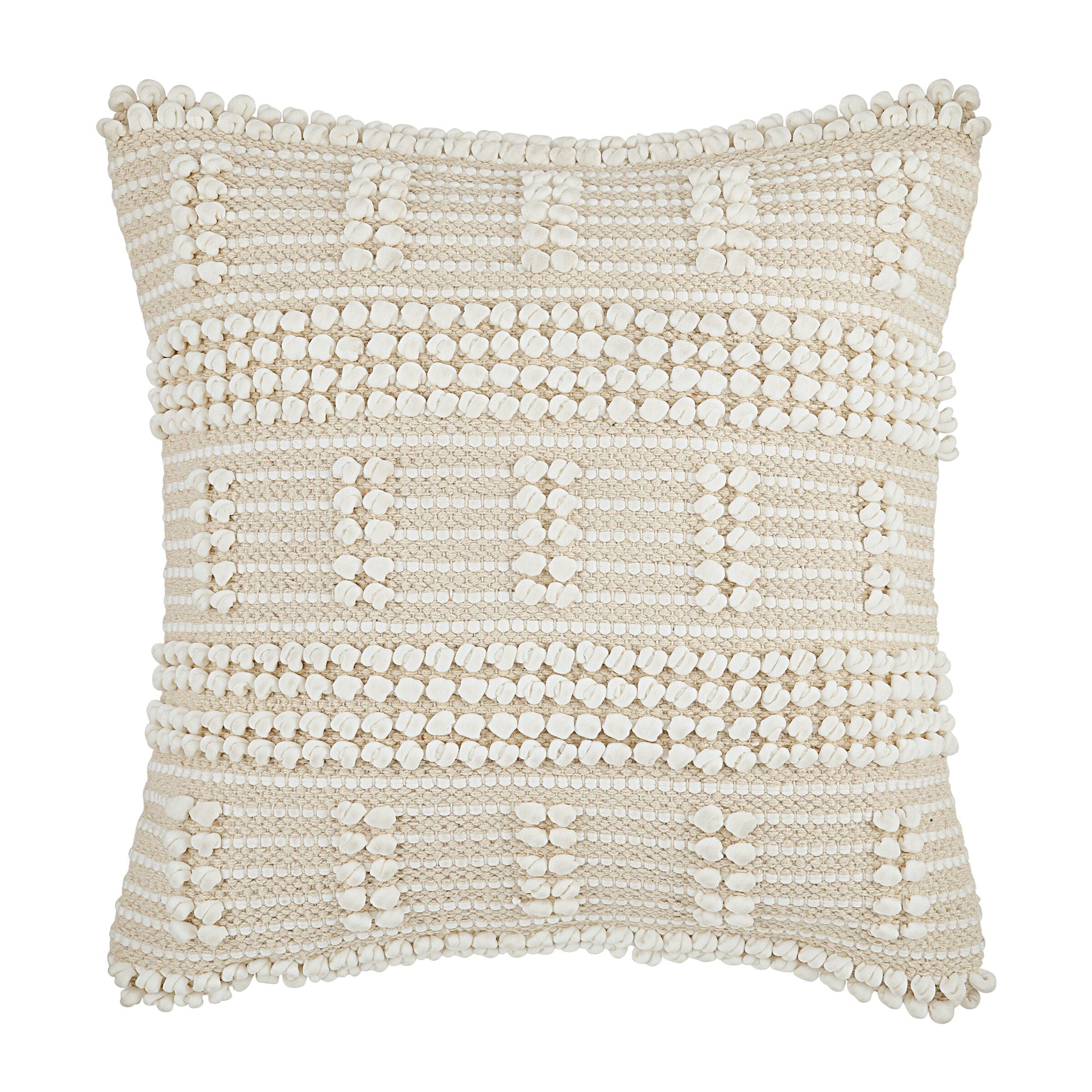 Vorderansicht der strukturierten Kissenhülle Ivory Grid in Creme und Naturweiß