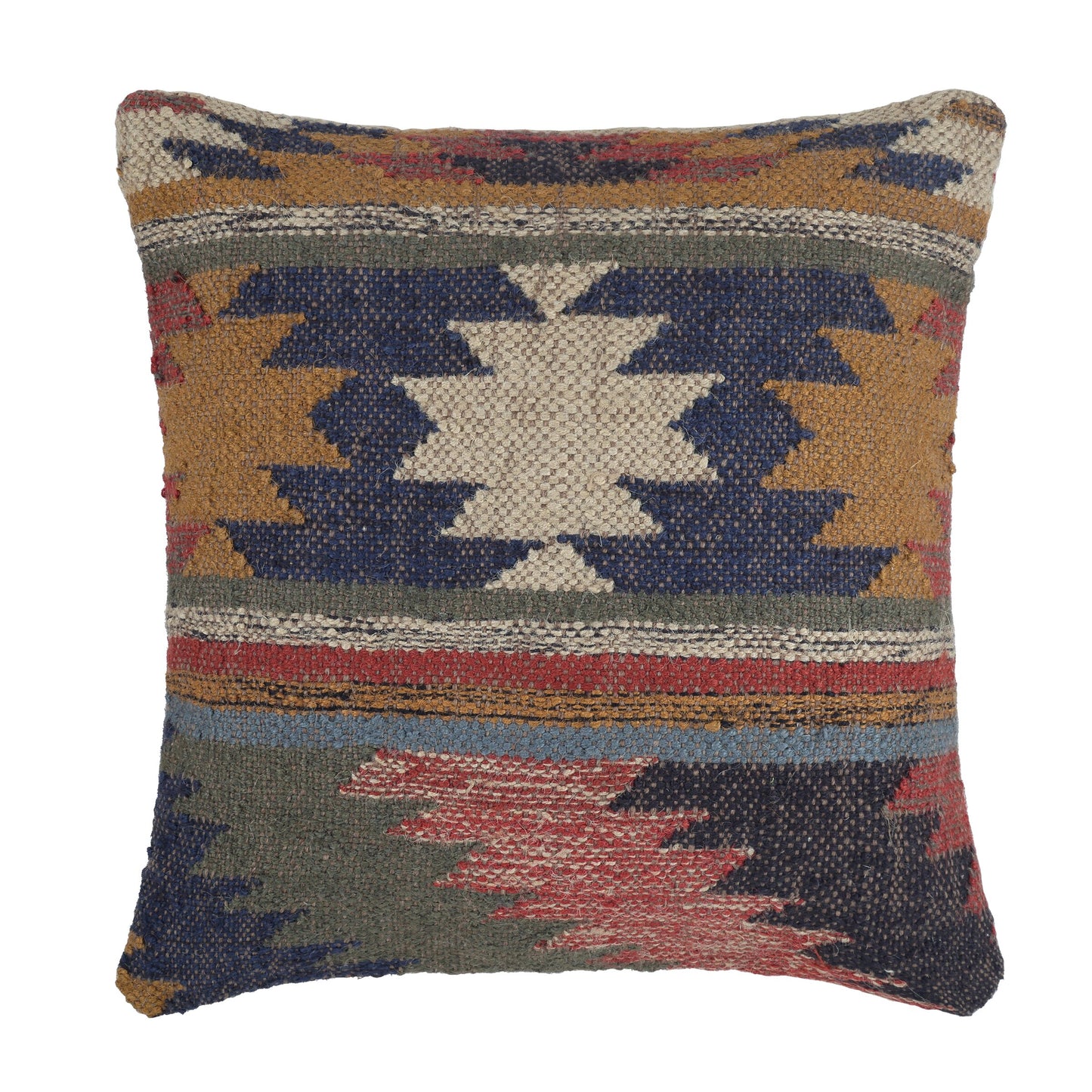Vorderansicht der handgefertigten Kissenhülle Kilim Desert mit Ethno-Muster