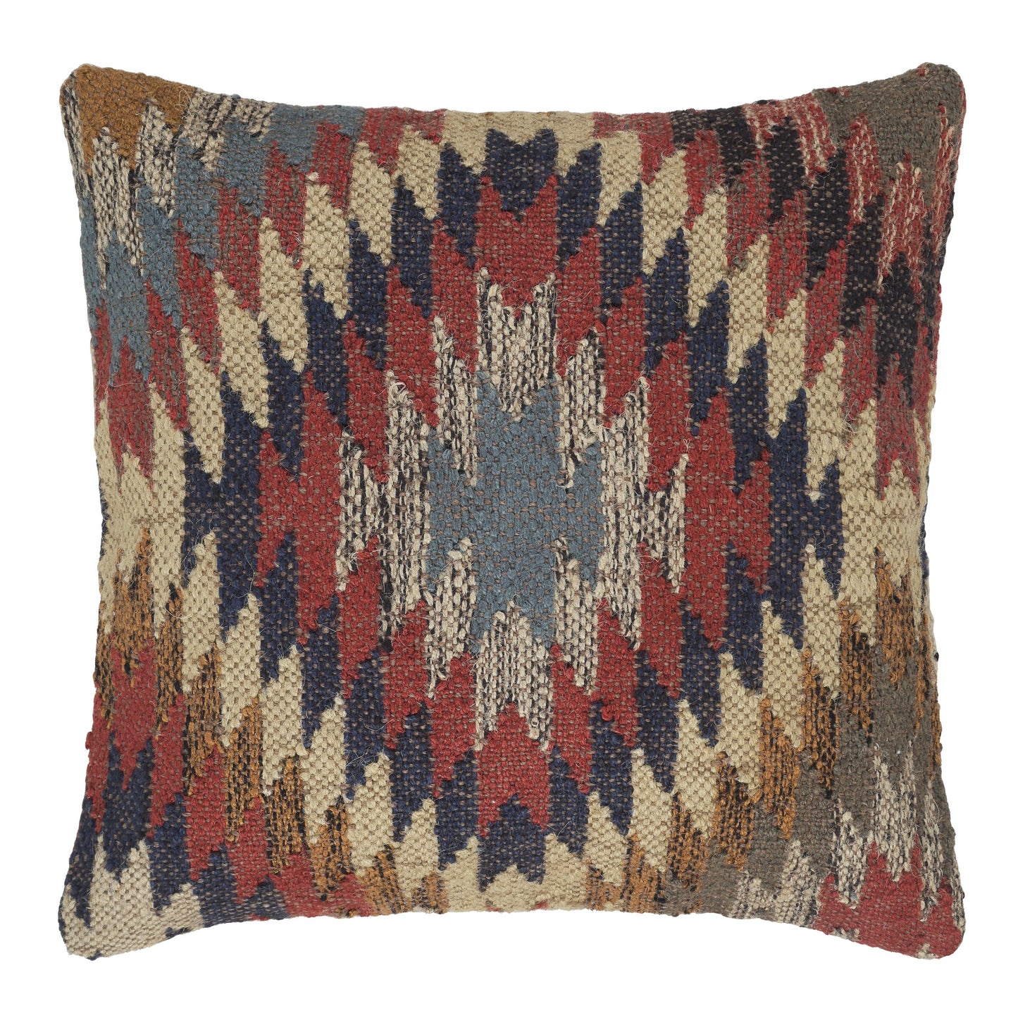 Vorderansicht der handgefertigten Kissenhülle Kilim Ember in Multicolor